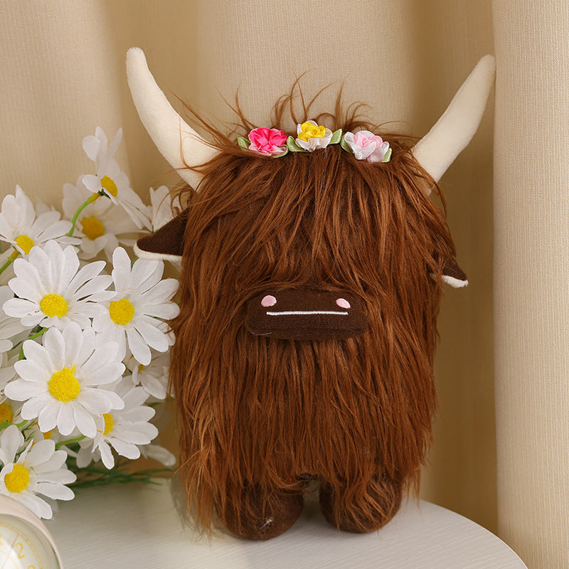 Market Hot Highland Cow Cute Flowers Yak Decoration Doll Scottish Highland Cow Toy