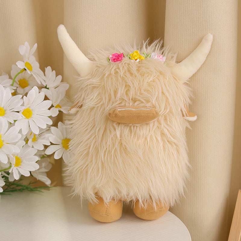 Market Hot Highland Cow Cute Flowers Yak Decoration Doll Scottish Highland Cow Toy