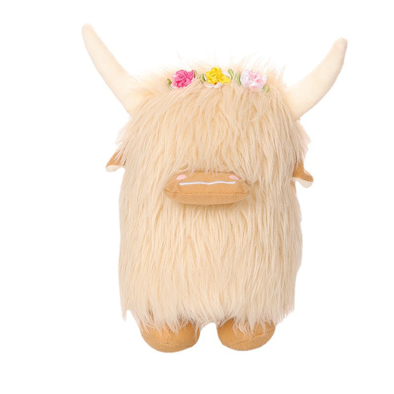 Market Hot Highland Cow Cute Flowers Yak Decoration Doll Scottish Highland Cow Toy